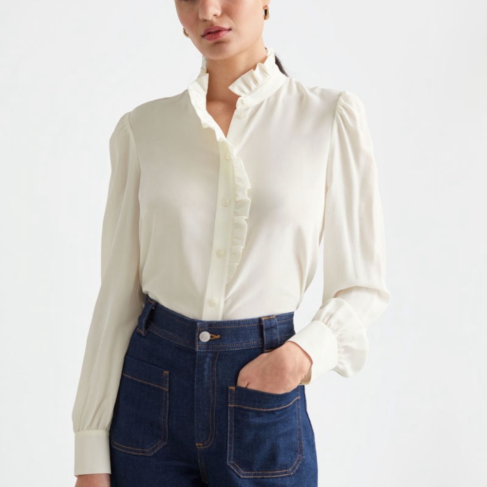 & other stories Ruffled Mulberry Silk Blouse SZ14